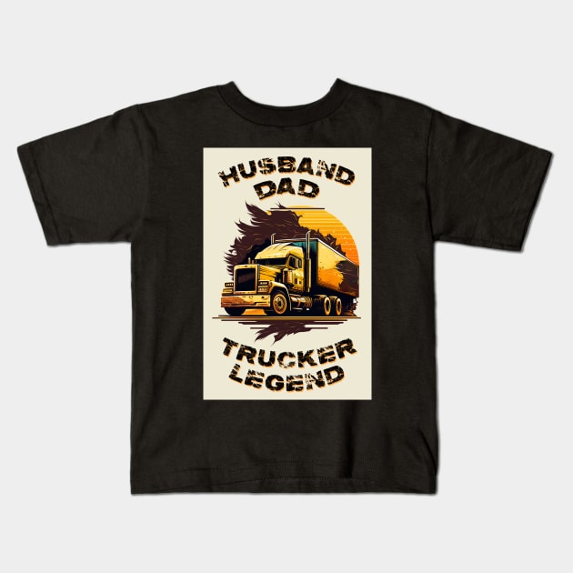 Husband Dad Trucker Legend #4 Kids T-Shirt by aifuntime